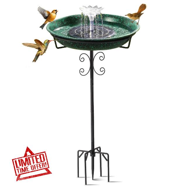 Metal Bird Bath with Solar Fountain for Hummingbirds