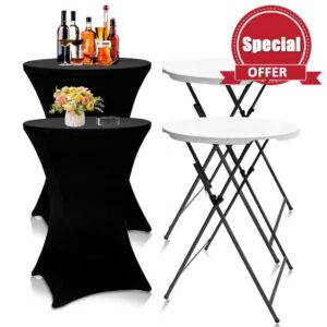 Camp Field 2 Packs Round Folding Cocktail Tables with Black Covers