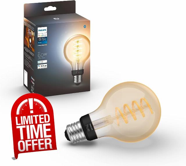 Philips Hue Smart 60W G25 Filament LED Bulb - White Ambiance Warm-to-Cool White Light - 1 Pack - 550LM - E26 - Indoor - Control with Hue App - Works with Alexa