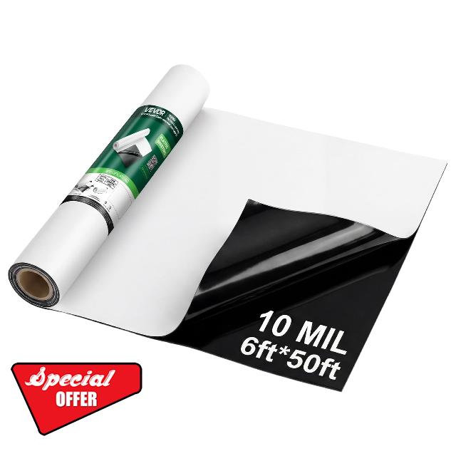 VEVOR 10 Mil Plastic Sheeting 6' x 50' Heavy Duty Thick Polyethylene Roll