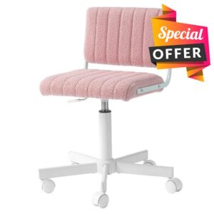 Office Chair Vanity Chair with Wheels | Comfy Desk Chair with Back | Cute Teddy Armless Adjustable Swivel Chair | Small Vanity Stool | for Bedroom Home Computer Task | Pink