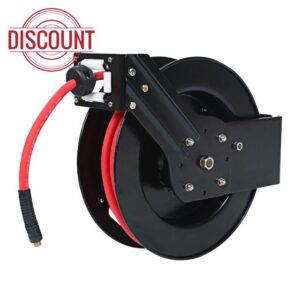 MaxWorks 50 Foot Auto Rewind Retractable Air Hose Reel with 3/8" Rubber Hose 250 PSI Heavy Duty Steel Spring Multi Position Ratchet and Solid Brass Fittings for Garage and Workshop (80720)