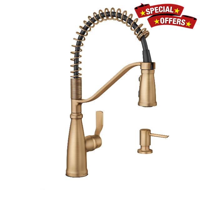 Moen 87886BZG Nolia One-Handle Spring Pulldown Kitchen Faucet with Power Boost
