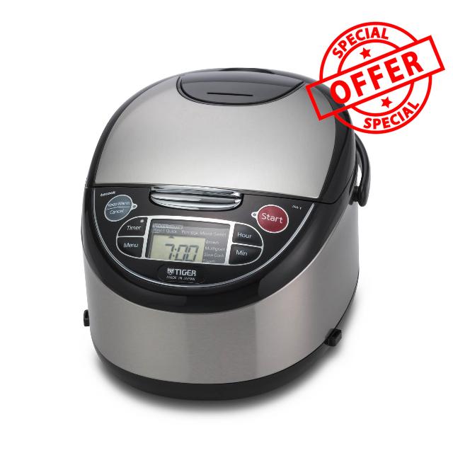 TIGER JAX-T10U-K 5.5-Cup (Uncooked) Micom Rice Cooker and Warmer with Tacook Food Steamer Cooking Tray Technology and 10 Auto-Cook Settings