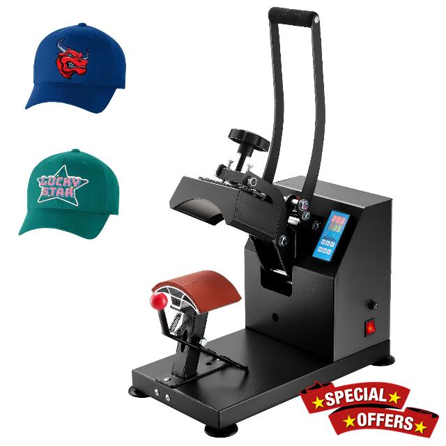 VEVOR Heat Press 6x3.75Inch Curved Element Hat Press Clamshell Design Heat Press for Hats Rigid Steel Frame No Stick Digital LCD Timer and Temperature Control (6x3.75Inch Clamshell Design)