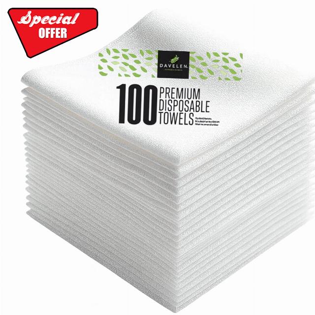 DAVELEN Disposable Large Luxury Towels (100-Count) Spa and Salon Quality Softness for Guests