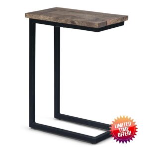 SIMPLIHOME Skyler C-Side Table - 18" Wide x 24" High Solid Mango Wood and Metal Slide-Under Table in Beach Brown