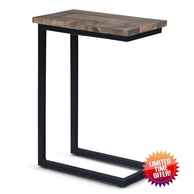 SIMPLIHOME Skyler C-Side Table - 18" Wide x 24" High Solid Mango Wood and Metal Slide-Under Table in Beach Brown