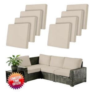 8Pcs Outdoor Cushion Covers Patio Cushion Covers Stretch Cushion Covers for Outdoor Furniture Replacement Washable Reusable Furniture Protector(Beige)