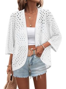 Zeagoo Womens Summer Crochet Cardigan Sweaters Lightweight Open Front 3/4 Sleeve Batwing Kimono Boho Knit Cover Ups 2026
