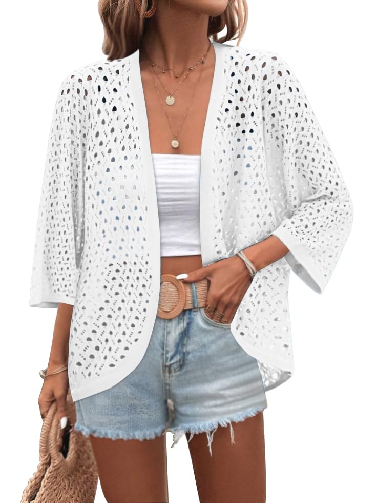 Zeagoo Womens Summer Crochet Cardigan Sweaters Lightweight Open Front 3/4 Sleeve Batwing Kimono Boho Knit Cover Ups 2026