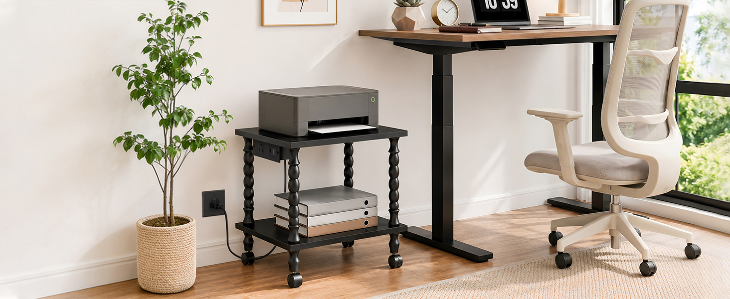 2-Tier Printer Stand with Charging Station