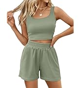Trendy Queen Womens Summer 2 Piece Outfits Short Sets Matching Sleeveless Tank Top High Waisted S...