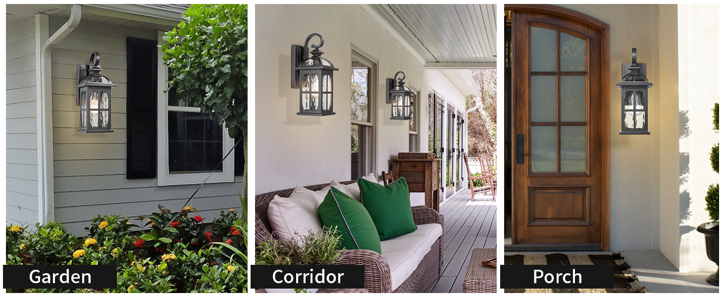 Die-Cast Aluminum wall light with water ripple Glass Outside Exterior Lights Sconces Lighting