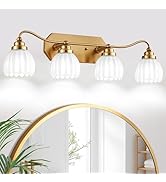 CmnVmn Vintage Bathroom Light Fixtures, Gold Bathroom Vanity Light, Matte Antique Brass Finish wi...