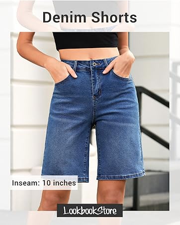 LookbookStore Jean Shorts for Women Low Waisted Stretchy Crossover Waist Denim Shorts Raw Hem