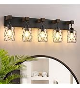 Farmhouse Bathroom Light Fixtures, 2 Light Bathroom Vanity Light with Metal and Glass Lampshade, ...