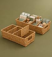 Cable Management Box Set of 2 Sizes, Handmade Rattan Cable Organizer with 2 Open Slots, Cord Hide...