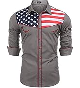 COOFANDY Men's American Flag Button Down Shirts Western Cowboy Shirt Slim Fit Patriotic Long Slee...