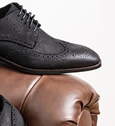 Jousen Men's Dress Shoes Leather Formal Business Oxford Derby Shoes Brogue Wingtip Retro Dress Sh...