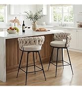 YOUNUOKE 360° Swivel Bar Stools Set of 2, 28 inch Seat Height Barstools with Woven Low Back, Meta...