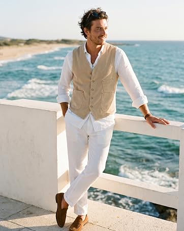 SevenBoy Men's Casual Suit Vest Regular Fit Wool Herringbone Waistcoat For Wedding and Party