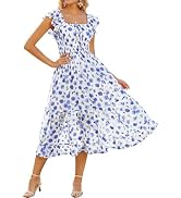GRACE KARIN Women's Summer Floral Midi Dress,Square Neck Wedding Guest Party Dresses,Ruffle Sleev...