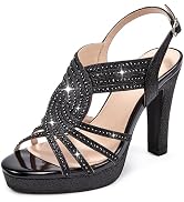 Gufobela Platform Heels for Women Sandals Dressy Sparkly Rhinestone Chunky High Heels Open Toe An...