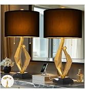 Scenekoy Sculptural Table Lamp Set of 2 with USB Ports for Bedroom Living Room, 26” Gold Leaf Mar...