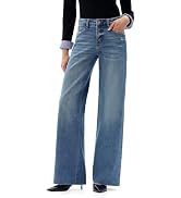 ONESO Wide Leg Jeans for Women Mid Rise BBL Stretchy Baggy Jeans Distressed Pants Loose Denim