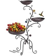 CaliDecor Metal Bird Bath and Feeder for Outdoors, Freestanding 39.4" H 2-in-1 Birdbaths with Cas...