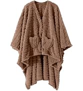 Wearable Blanket Sherpa Fleece Shawl Blanket with Pockets Blanket Poncho Cape for Adults, Cozy Sh...