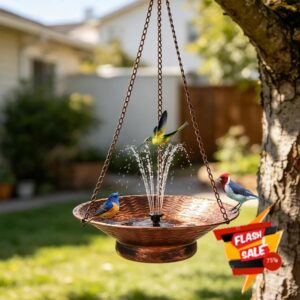 12.6" Hanging Solar Bird Bath Metal for Outside Bronze | Hanging Bird Bath with Solar Fountain