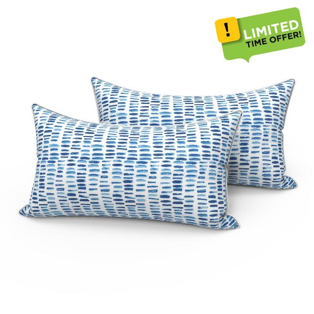 LVTXIII Set of 2 Outdoor Lumbar Pillows for Patio Furniture with White Piping