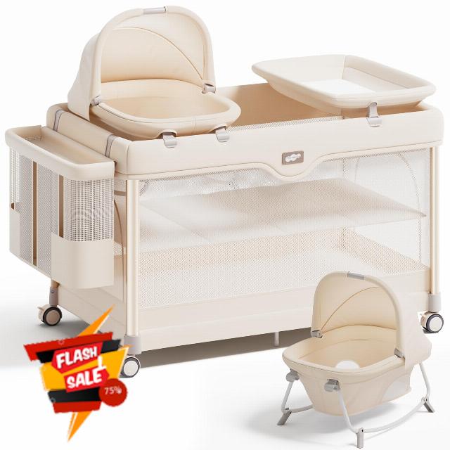 Pamo Babe 6-in-1 Pack and Play with Bassinet – One-Step Setup Baby Bassinet