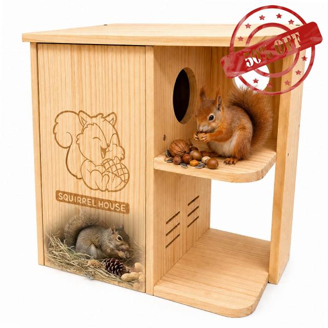 Large Squirrel Nesting Box Outdoor – Solid Pine Wood Squirrel House