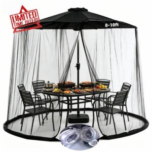 10Ft Mosquito Net for Patio Umbrella Canopy Netting Mosquito Netting with Zipper Door Outdoors Umbrella Screen Hanging Tent Net for Patio Diameter Adjustable (Round 10 x 7.5 ft)