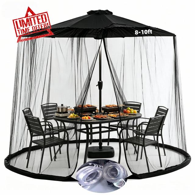 10Ft Mosquito Net for Patio Umbrella Canopy Netting Mosquito Netting with Zipper Door Outdoors Umbrella Screen Hanging Tent Net for Patio Diameter Adjustable (Round 10 x 7.5 ft)
