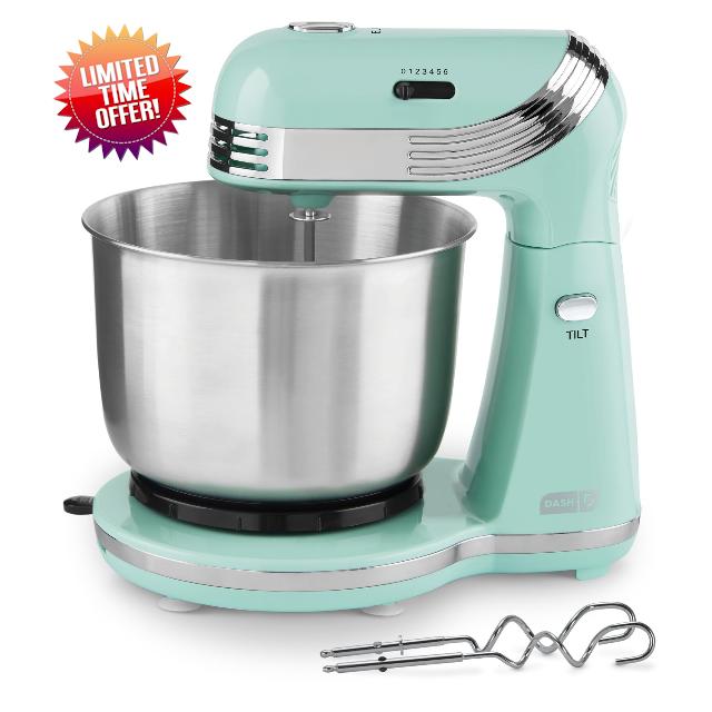 Dash Everyday Stand Mixer - Compact Tilt-Head Stand Mixer for Everyday Recipes - 6-Speed Power with Stainless Steel Bowl - Aqua