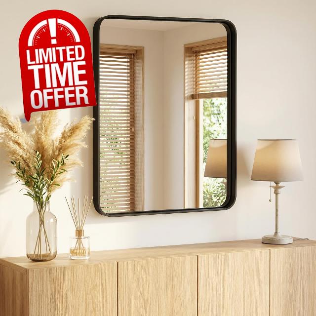 Sweetcrispy Bathroom Mirror 36x24 Inch Metal Framed Rounded Rectangle Vanity Mirror for Wall
