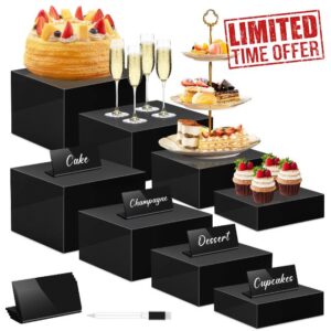 Buffet Risers Set of 8 Acrylic Cube Display Stands Box Risers with Hollow Bottoms 4 Different Size Dessert Table Display Set Food Nesting Risers for Buffet Table