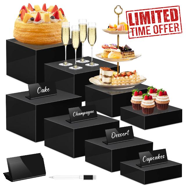 Buffet Risers Set of 8 Acrylic Cube Display Stands Box Risers with Hollow Bottoms 4 Different Size Dessert Table Display Set Food Nesting Risers for Buffet Table