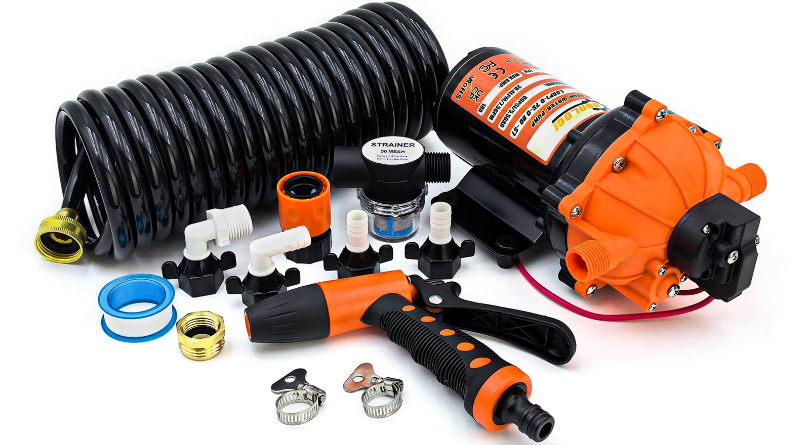 80PSI 7.5 GPM Washdown Pump Kit - 12V Marine Self-Priming Water Pump with Pressure Switch