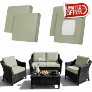Porch Shield Stretch Outdoor Cushion Cover – Fit 23-25 Length Elastic Patio Replacement Cushion Covers Washable Furniture Seat Slipcovers Silver Gray 4 Packs (Only Cover)