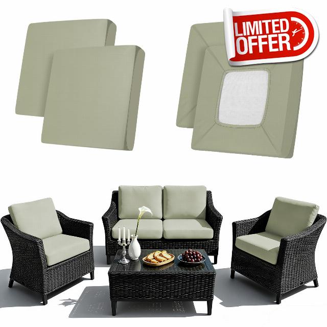 Porch Shield Stretch Outdoor Cushion Cover – Fit 23-25 Length Elastic Patio Replacement Cushion Covers Washable Furniture Seat Slipcovers Silver Gray 4 Packs (Only Cover)