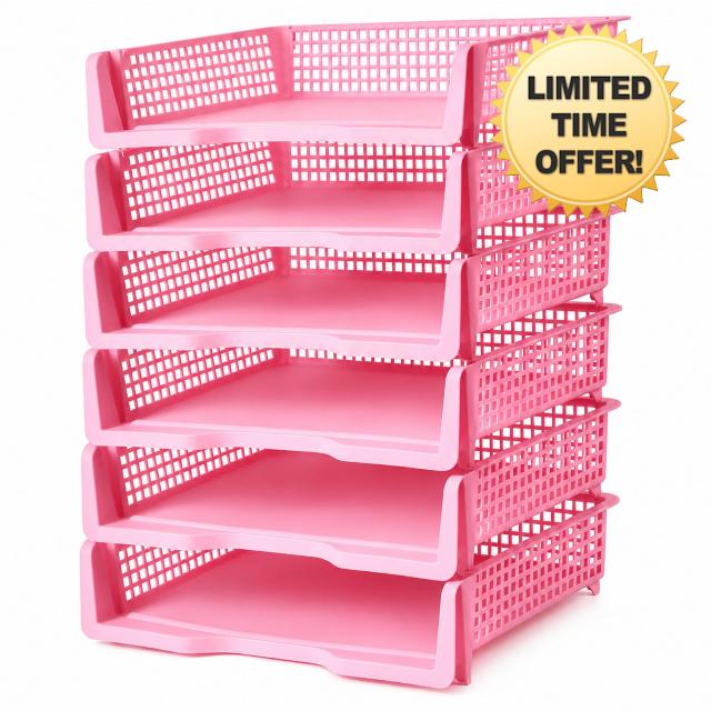 6 Pcs Pink Turn in Trays Classroom