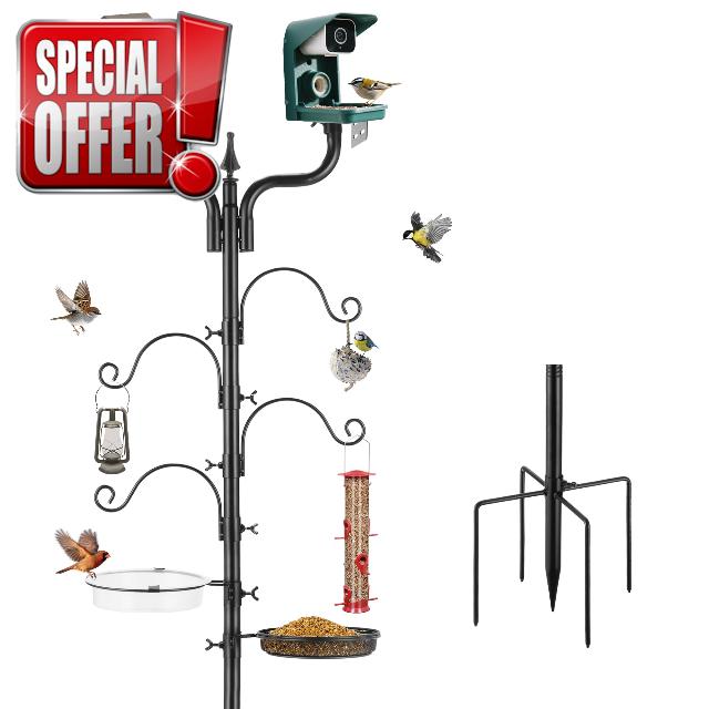 Upgraded Bird House Pole Heavy Duty Bird Feeder Pole Thickened Pole with 4 Hooks