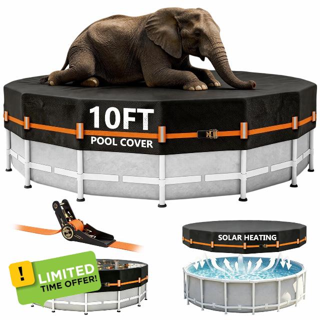 10FT Round Pool Cover Thicker Solar Pool Covers for Above Ground Pools | 600D Polyester Oxford