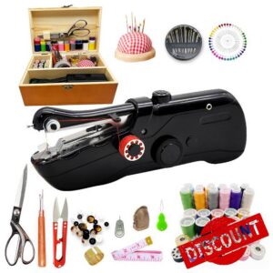 Handheld Sewing Machine with Exquisite Wooden Storage Box & 142-Piece Sewing Kit - Electric Switch