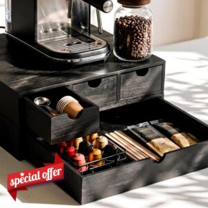 1 Pack Wooden Pod Holder Drawers Double Layer Coffee Storage Box Pod Tea Organizer Detachable Wood 3 Drawers Design for Machine Stand Home Countertop Large Capacity(Quadruple